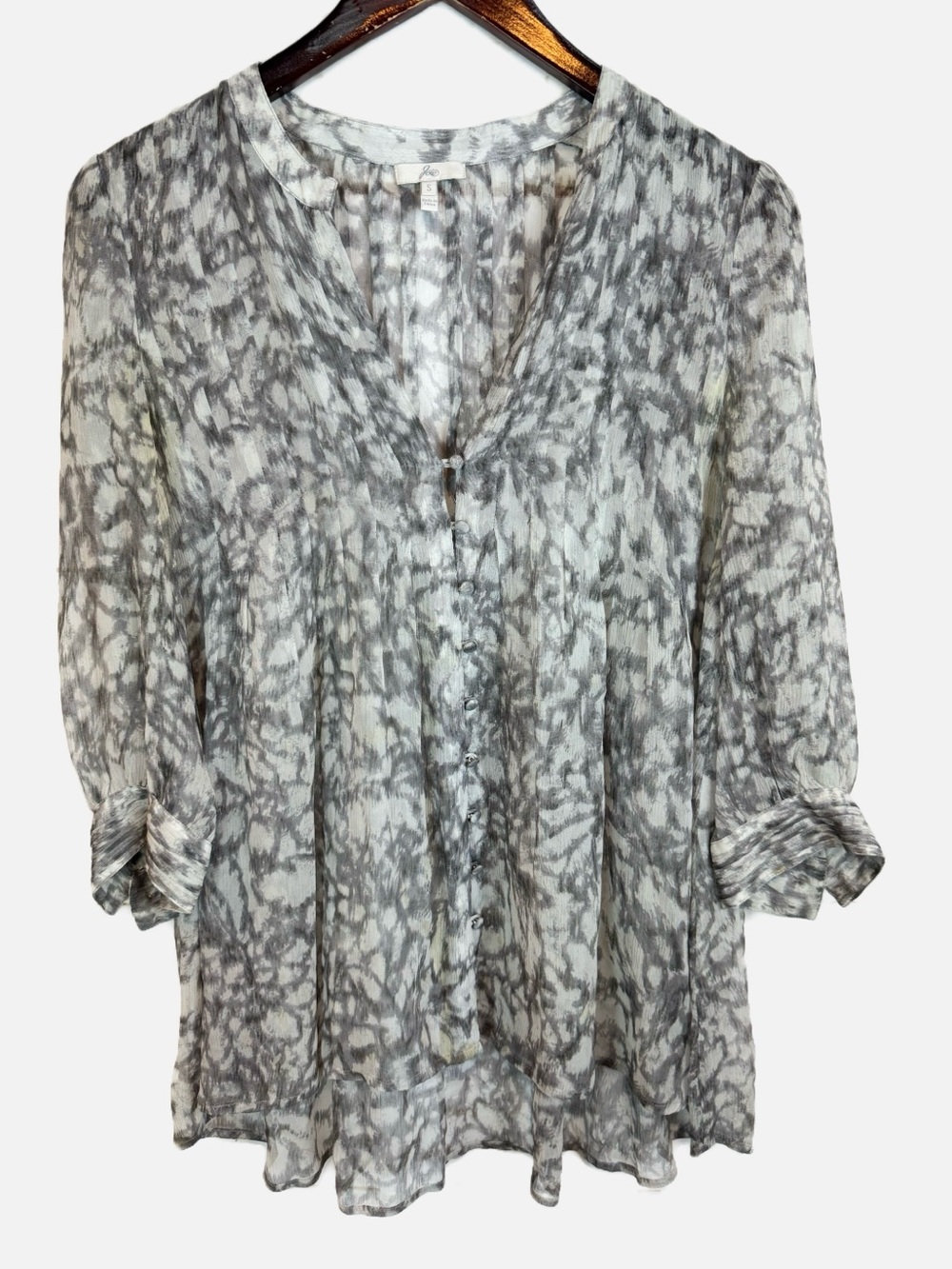 Joie | Gray Pattern V-Neck Button Down Blouse, S